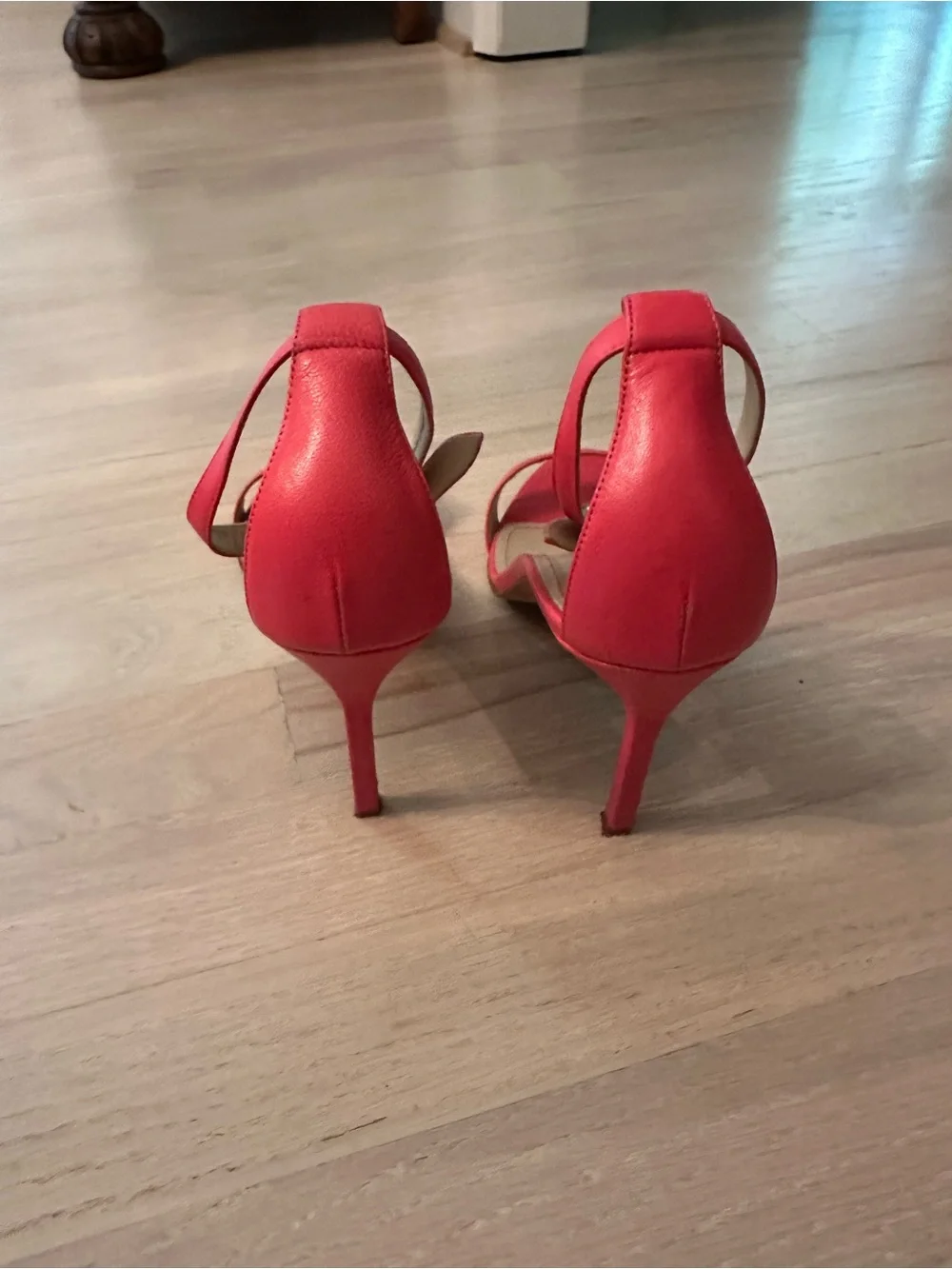 Manolo Blahnik Red Satin Ankle-Strap Open-Toe Heels